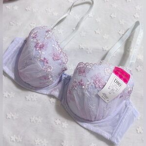 US-34C, 36B/JP-D80  Japanese Brand Purple Pink Floral Embroidery Bra NWT